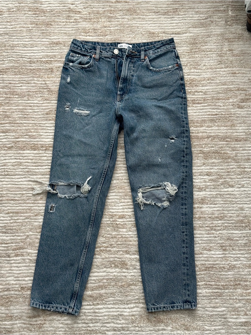 Zara Distressed Boyfriend Jeans - Blue